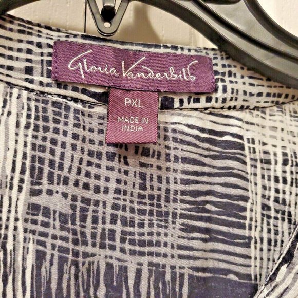 Gloria Vanderbilt Navy & White Sleevless Blouse with Navy Lace Yoke ~ PXL - Picture 2 of 4